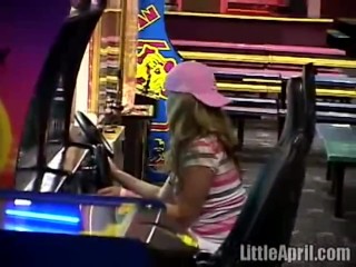 Public teen masturbates in arcade toilets