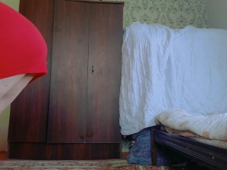 RED Mini Dress White Sexy Trans Cute Sissy Big Butt Solo Performer Crossdresser Model Cosplayer Femb