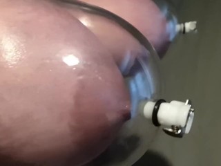 Pumping up my huge tits - no such thing as too big!