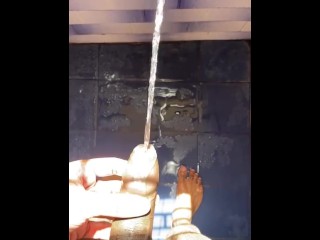 Best pissing after cumming sun kissed pissing outside on the bathroom floor uncut thick cock enjoy 
