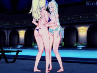 Katsuragi and Yomi engage in intense lesbian play in the pool. - Senran Kagura Hentai