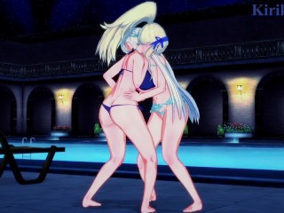 Katsuragi and Yomi engage in intense lesbian play in the pool. - Senran Kagura Hentai