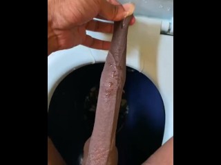 Longest best Foreskin play piss fetish pull foreskin uncut cock piss on the commode seat best pissin