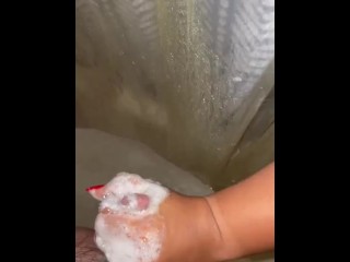 Washing my dick after work, turns into hand job. 