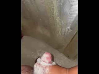 Washing my dick after work, turns into hand job. 