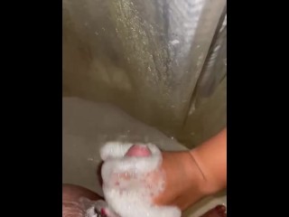 Washing my dick after work, turns into hand job. 