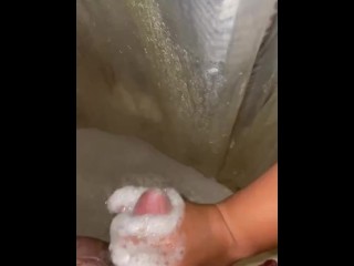 Washing my dick after work, turns into hand job. 