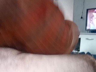 in a mini skirt destroying my dick watching porn you can see the cock getting under thebitch's skirt