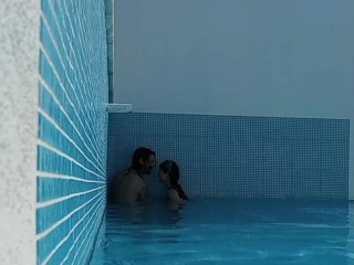 SNEAKY POOL FUCK * Real Public Sex