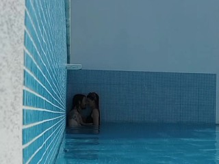 SNEAKY POOL FUCK * Real Public Sex