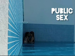 SNEAKY POOL FUCK * Real Public Sex