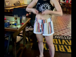 Public fun tits out exhibition playing darts flashing boobs at the local bar flasher milf
