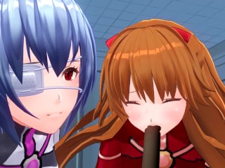 無修正エヴァ　アスカとレイの３P　Wフェラ、貝合わせ　ASMR