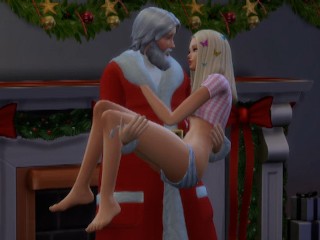 Santa Claus has sex with young blonde who was waiting for him by the fireplace