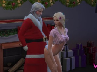 Santa Claus has sex with young blonde who was waiting for him by the fireplace