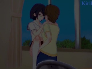 Kasumi Nomura and Chisato Higuchi have intense futanari sex in the library. - Asobi Asobase Hentai