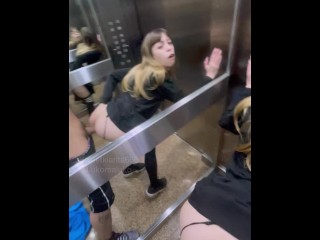 Stuck with my neighbor in elevator and he fucks my asshole with creampie