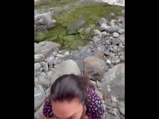 I meet my tinder date in the river and she gives me a blowjob in public