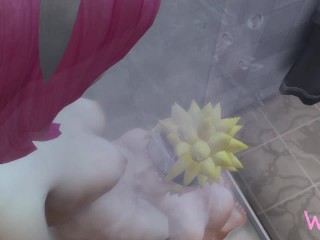 Naruto Uzumaki watches Sakura Haruno taking a shower and she gives it to him in the bathroom