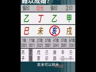 八字無財，就沒辦法結婚嗎？這個八字因為亥月是木的長生，亥未拱木，加上天干透出木，所以印有力，日主不算弱，可惜地支出現食傷與正官的對戰，對感情的需求會有心意不定、患得患失的狀況，加上印有力，又會減弱食傷