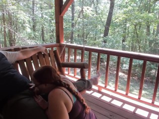 Outdoor Porch Swinging Blow Job and Pussy Licking with Ginger MILF Wife With Long Braided Hair