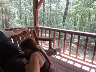 Outdoor Porch Swinging Blow Job and Pussy Licking with Ginger MILF Wife With Long Braided Hair