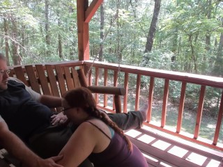 Outdoor Porch Swinging Blow Job and Pussy Licking with Ginger MILF Wife With Long Braided Hair