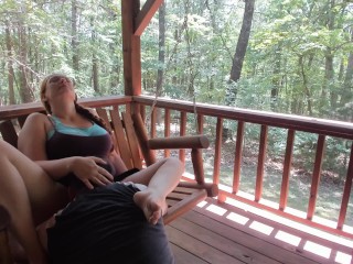 Outdoor Porch Swinging Blow Job and Pussy Licking with Ginger MILF Wife With Long Braided Hair