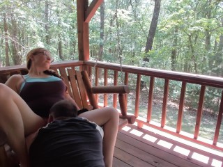 Outdoor Porch Swinging Blow Job and Pussy Licking with Ginger MILF Wife With Long Braided Hair