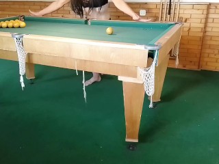 ts tgirl in a billiard club learns to drive balls into a hole)