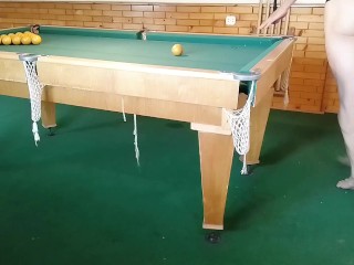 ts tgirl in a billiard club learns to drive balls into a hole)