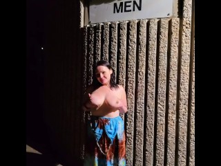 Milf with Big tits gives BJ in public bathroom - RosyBody