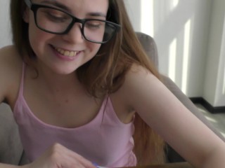 Naughty teen bookworm learns anatomy on a real big cock ! 18 y.o.