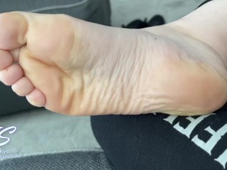 Close Up Sole Scrunching and Showing Off Pretty Feet