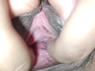 bitch loves to ejaculate hard and show her hard clitoris and her little pink hole that is all creamy