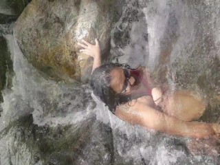 Topples in public: Bathing in a river with my tits out in the open