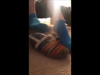 Toms Slippers and Blue Socks Frieda Ann Foot Fetish