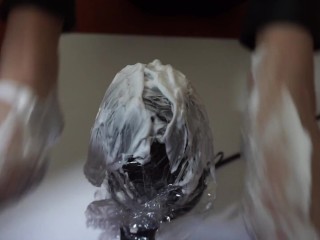 18 yo virgin girl plays with shaving foam - ASMR