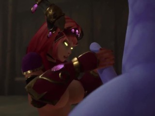 She gives him a hand job until he comes in her mouth | Warcraft Porn Parody