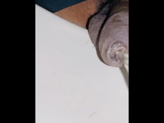 Pissing to the gym sink with long hot uncut asian foreskin black dick pissing soft dick piss 