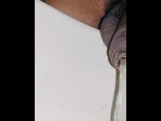 Pissing to the gym sink with long hot uncut asian foreskin black dick pissing soft dick piss 