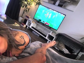 Trying to get Daddy's attention sucking his dick while he's watching his football !