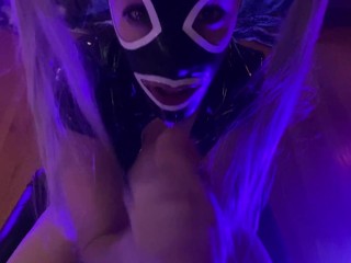 Latex Hood Sloppy Blowjob POV