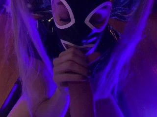 Latex Hood Sloppy Blowjob POV