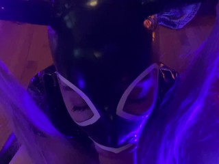 Latex Hood Sloppy Blowjob POV