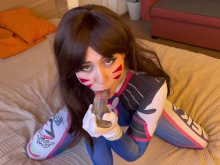 Cosplay D.Va from Overwatch, deepthroat and cum in my face