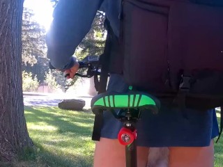 Public Bike Ride with Fox-tail Butt Plug, Lovense Lush and Sunshine in my ass. No pants dance off.