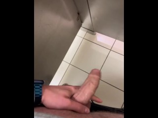 Teen guy got horny and did the most risky thing in a crowded public bathroom-HUGE Cumshot in the end