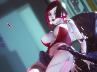 Subverse - Furry monster rubs a huge dick between the thighs of a cyber girl