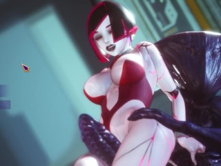 Subverse - Furry monster rubs a huge dick between the thighs of a cyber girl